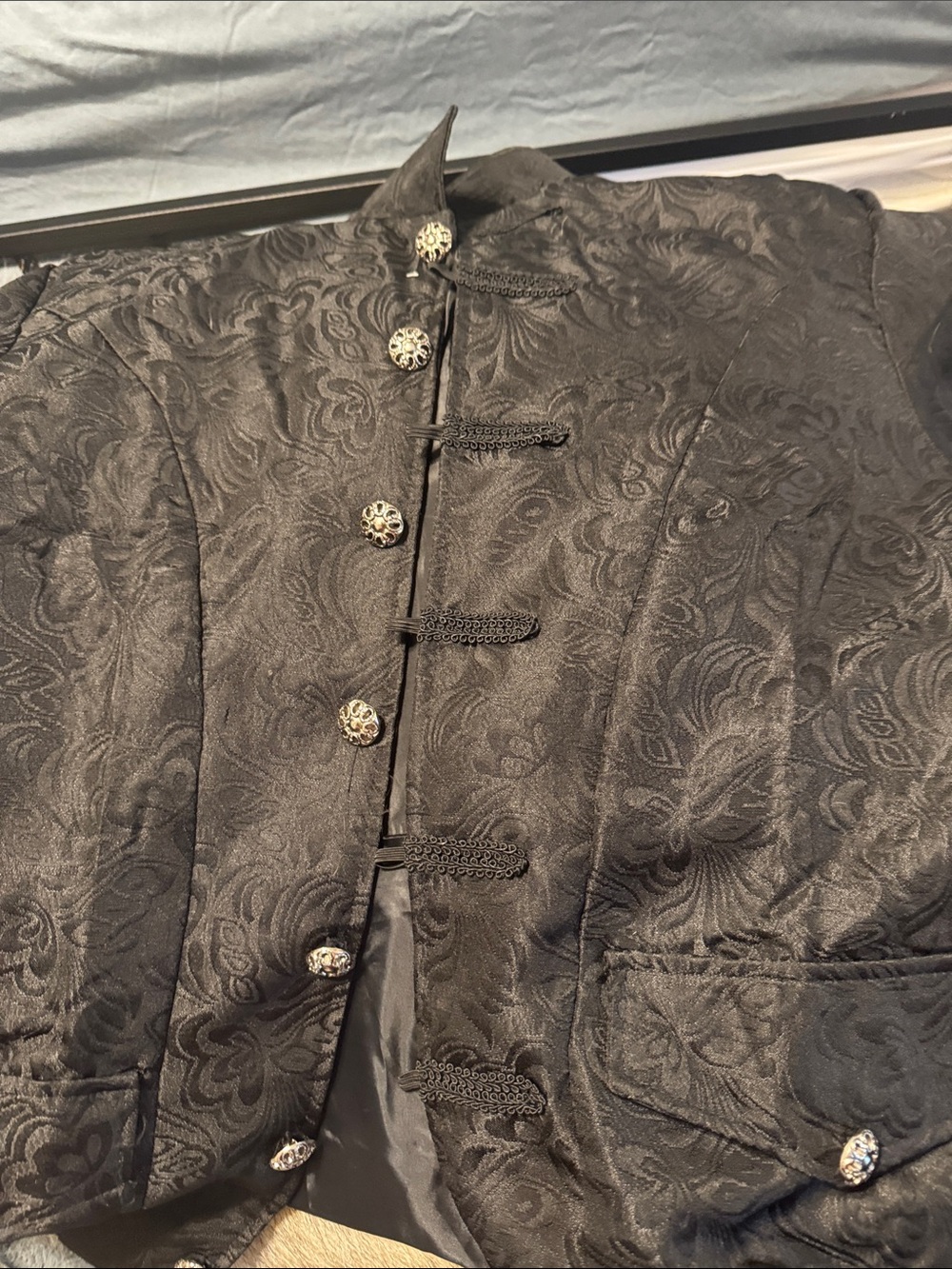 Black Brocade Mandarin Collar Men's Jacket